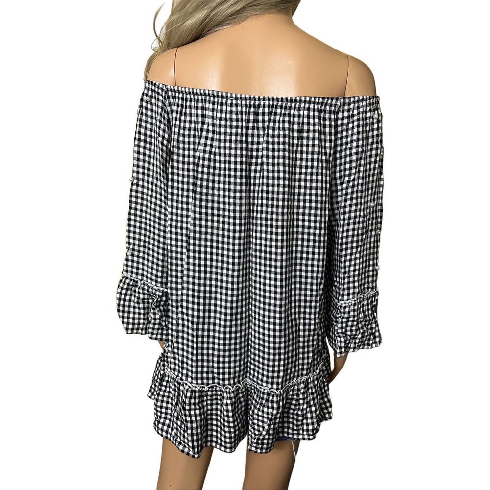 Fever 3/4 Sleeve Gingham Peplum Top L - Picture 4 of 4